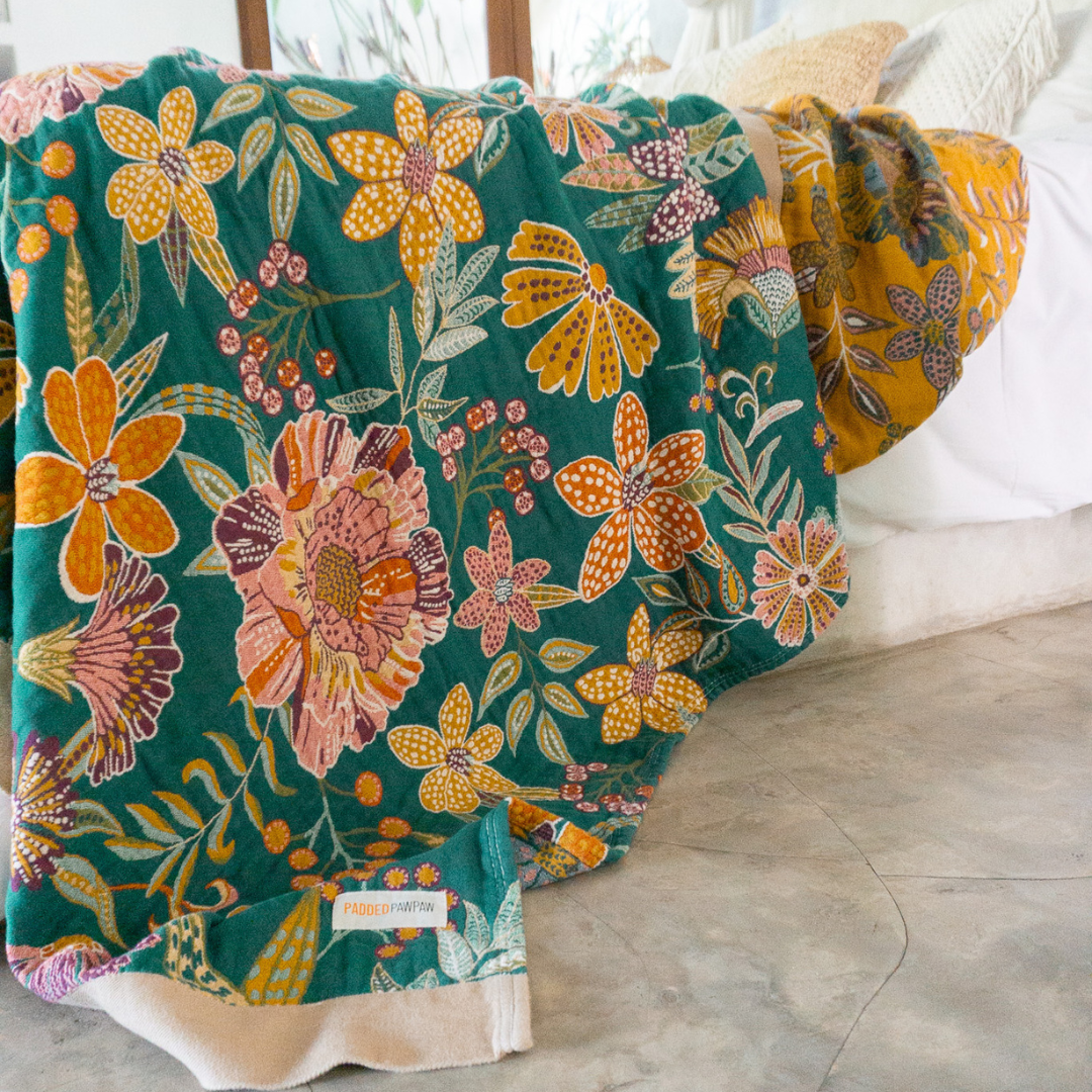 100% Cotton Blanket - Secret Garden Green
