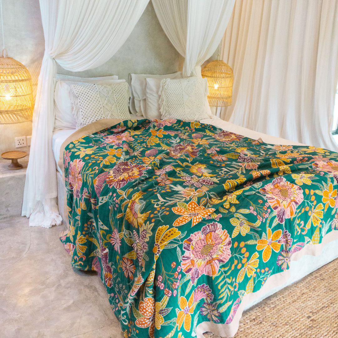 100% Cotton Blanket - Secret Garden Green