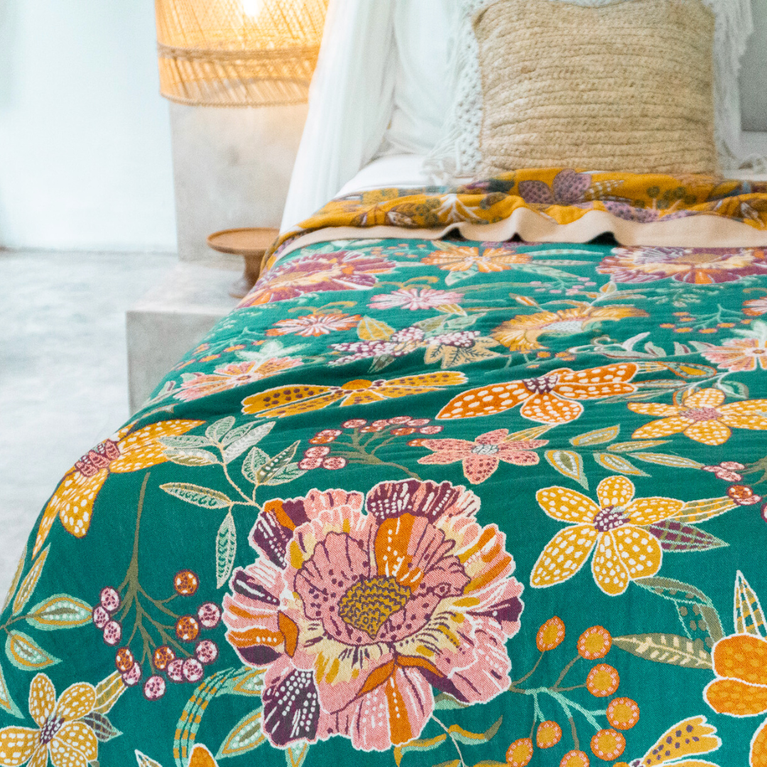 100% Cotton Blanket - Secret Garden Green