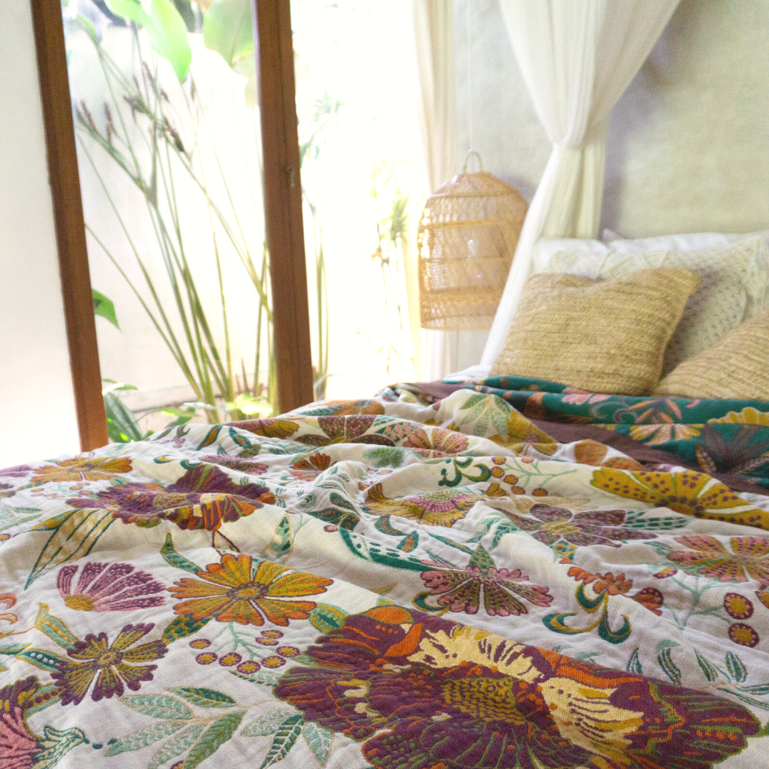 100% Cotton Blanket - Secret Garden White