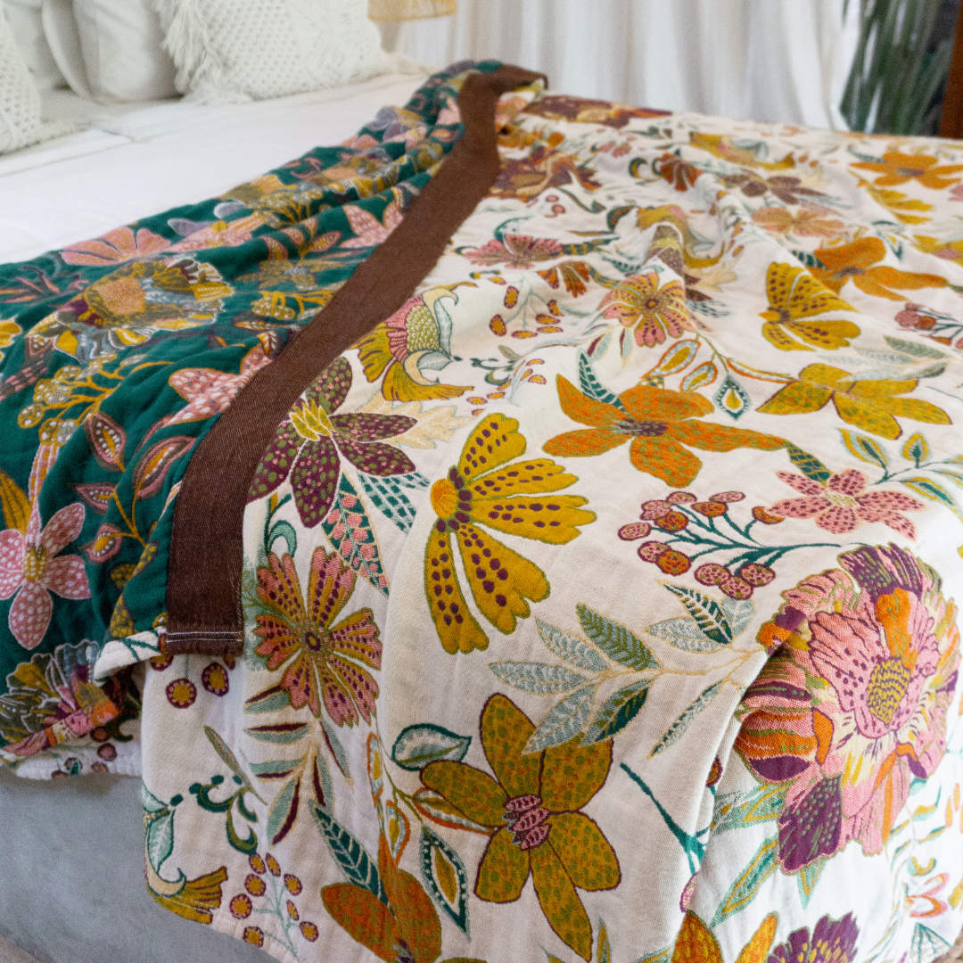 100% Cotton Blanket - Secret Garden White