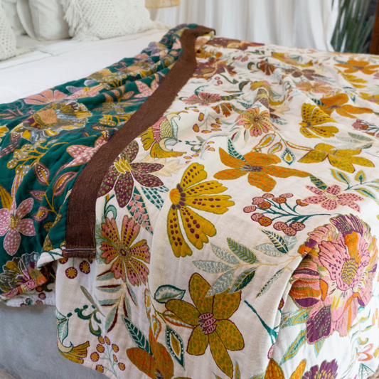 100% Cotton Blanket - Secret Garden White