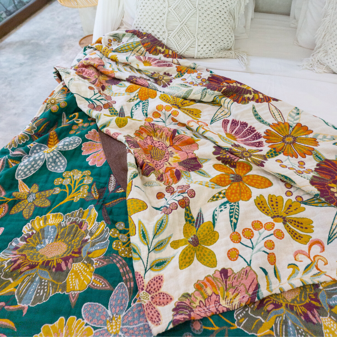 100% Cotton Blanket - Secret Garden White