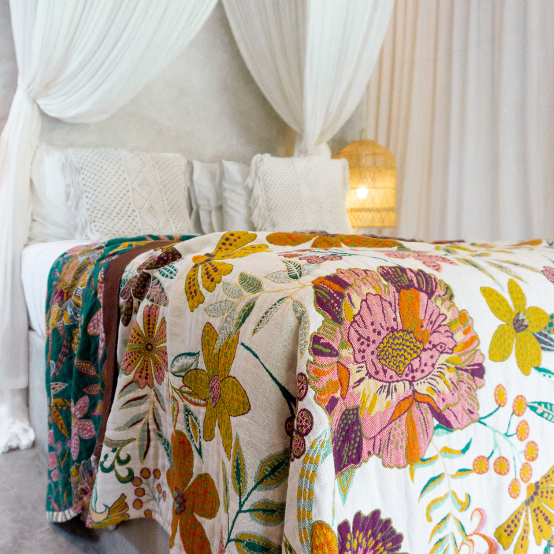 100% Cotton Blanket - Secret Garden White