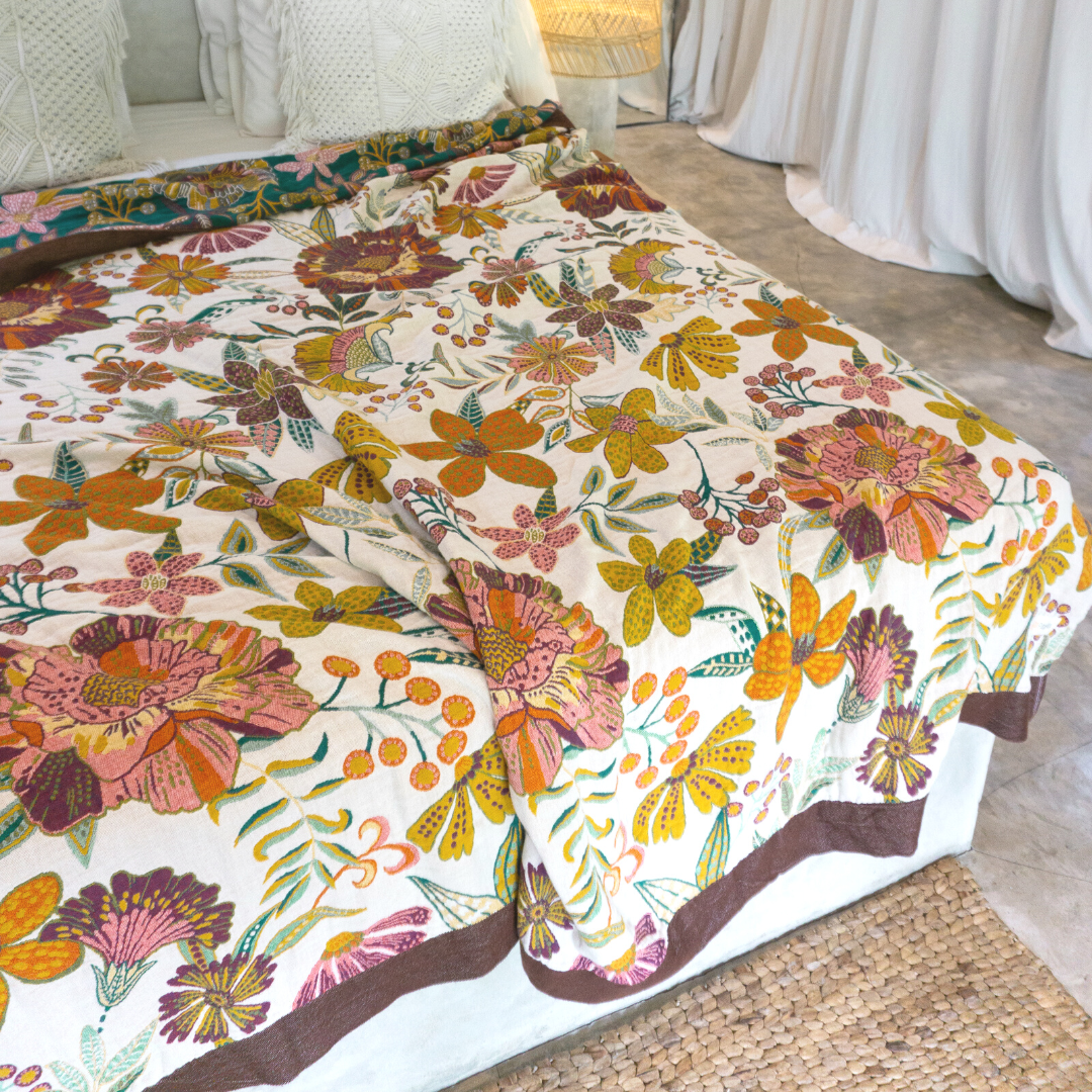 100% Cotton Blanket - Secret Garden White