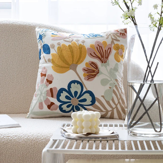 Embroidered Cushion Cover - Big Blooms