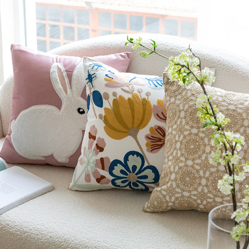 Embroidered Cushion Cover - Big Blooms