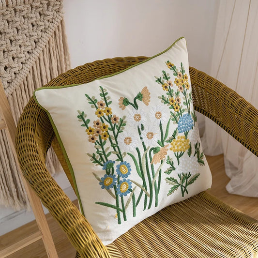 Embroidered Cushion Cover - Farmhouse Flowerbed