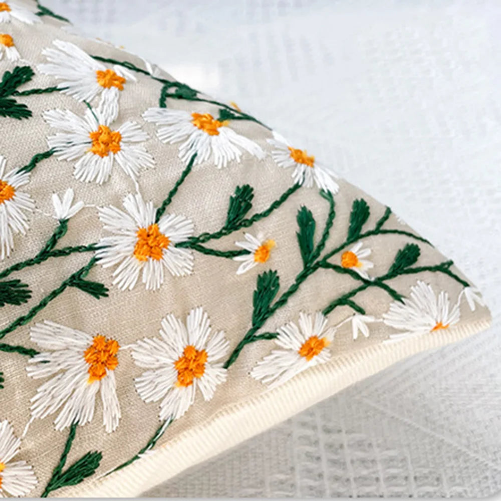 Embroidered Cushion Cover - Wild Daisies