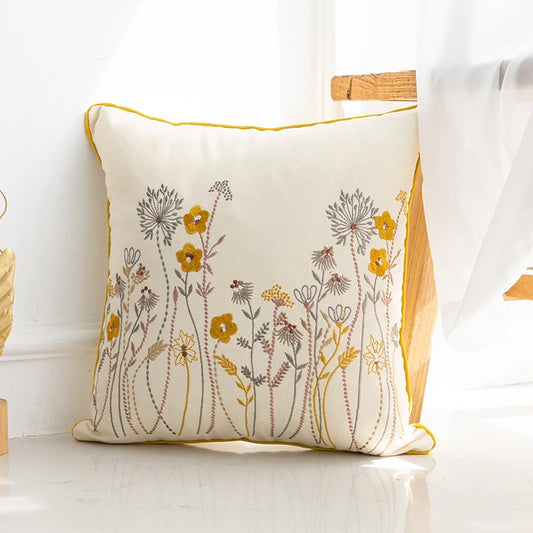 Embroidered Cushion Cover - Yellow Wildflowers